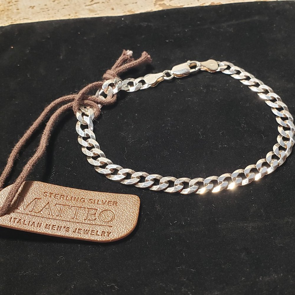 MATTEO Men’s Jewelry ~ Cuban Link 8” Bracelet ~ ITALY ~ Sterling Silver ~